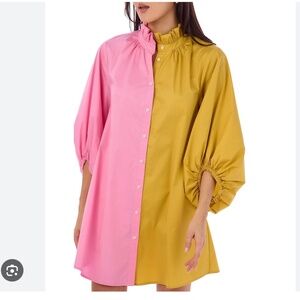 Crosby Mollie Burch SZ XL Colorblock Olive  pink green ruffle neck dress nwt